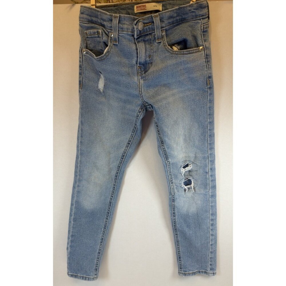 Levi Strauss Jeans Boys Size 8 Regular Taper Adjustable Light Wash Distressed